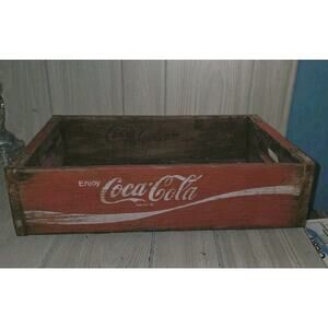 Vintage Enjoy Coca-Cola Wood Crate Bottle Carrier White On Red Coke Wooden Tray